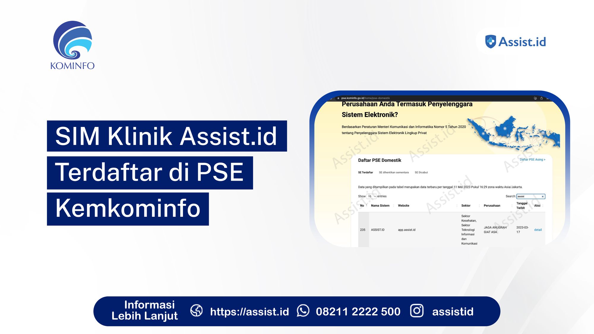 SIM Klinik Assist.id Terdaftar di PSE Kemkominfo